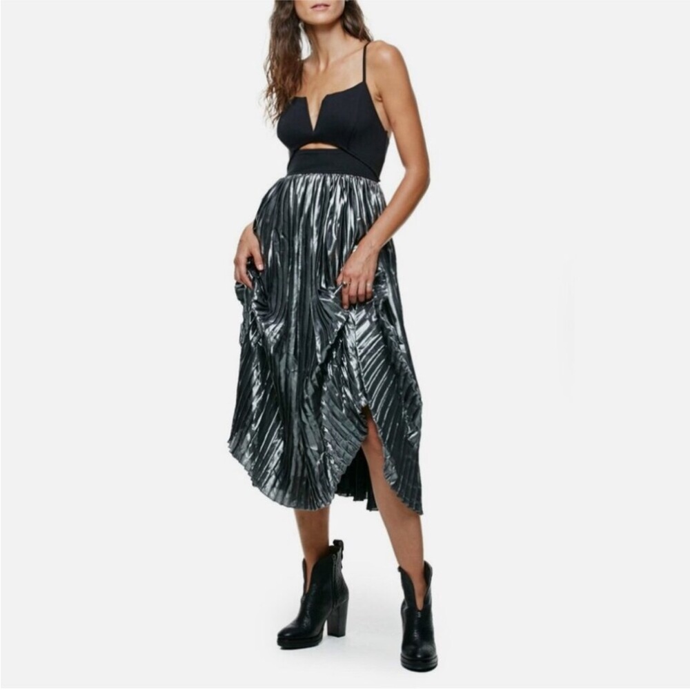Free People Black and Metallic Silver Party Dress - size Small